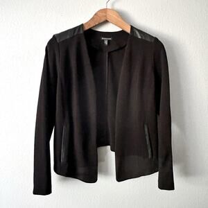 Eileen Fisher Leather & Ponte Knit Open Front Black Blazer Women’s Size Medium